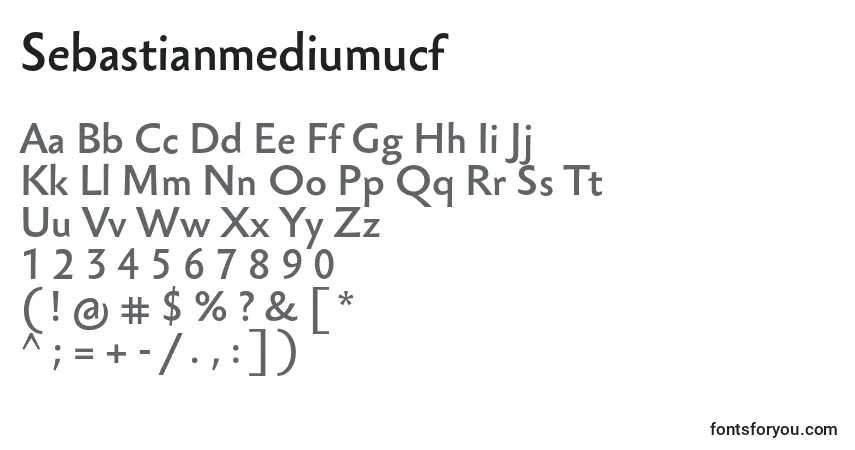 A fonte Sebastianmediumucf – alfabeto, números, caracteres especiais