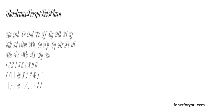 Шрифт BordeauxScriptLetPlain – алфавит, цифры, специальные символы