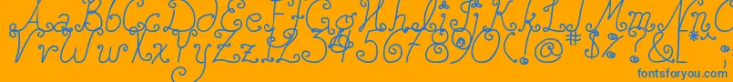 DjbSquirlyQ-Schriftart – Blaue Schriften auf orangefarbenem Hintergrund