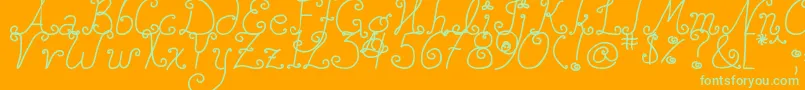 DjbSquirlyQ-Schriftart – Grüne Schriften auf orangefarbenem Hintergrund