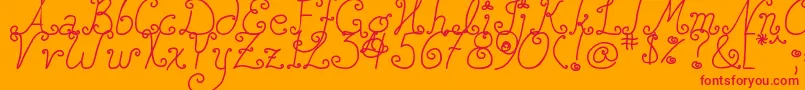 フォントDjbSquirlyQ – オレンジの背景に赤い文字