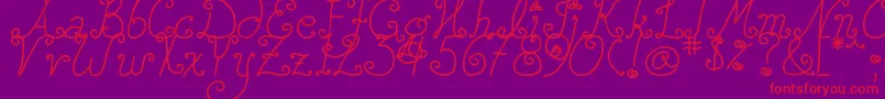 DjbSquirlyQ-Schriftart – Rote Schriften auf violettem Hintergrund