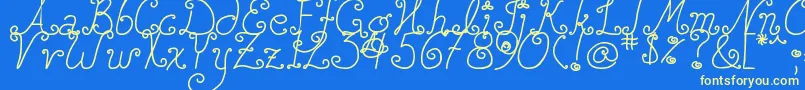 DjbSquirlyQ Font – Yellow Fonts on Blue Background