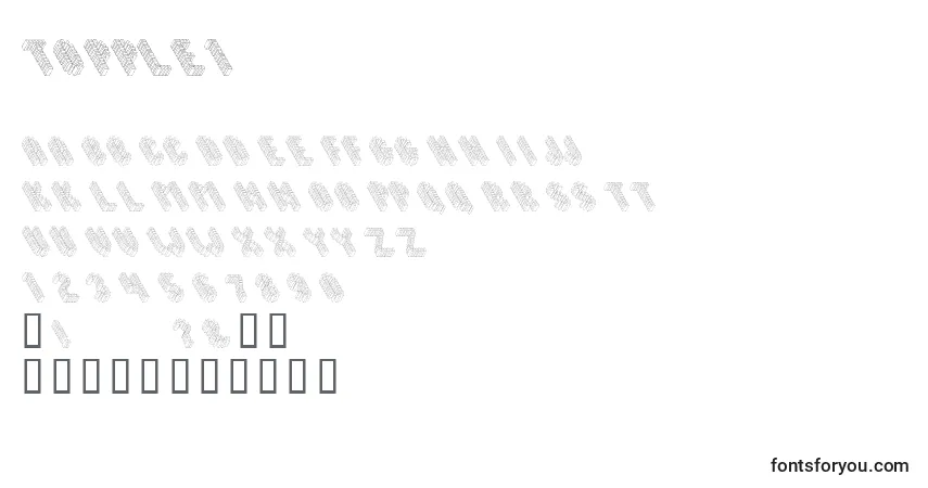 Czcionka Topple1 – alfabet, cyfry, specjalne znaki
