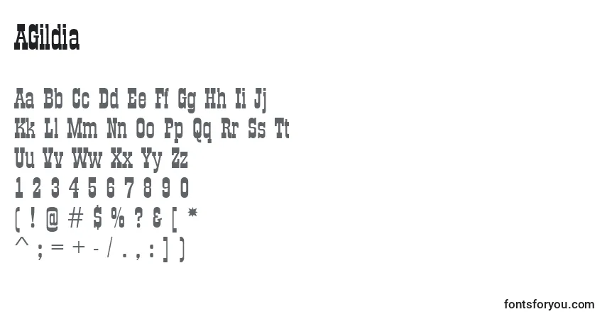 A fonte AGildia – alfabeto, números, caracteres especiais
