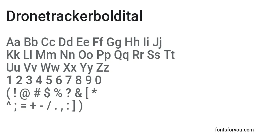 Czcionka Dronetrackerboldital – alfabet, cyfry, specjalne znaki