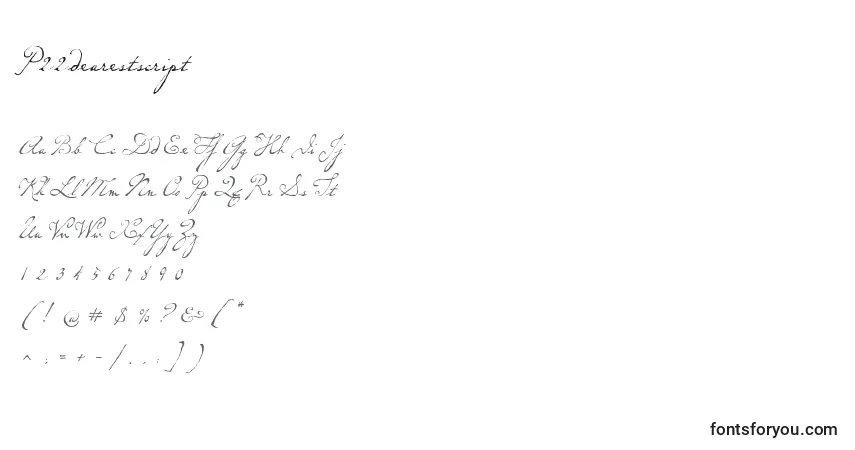 Czcionka P22dearestscript – alfabet, cyfry, specjalne znaki