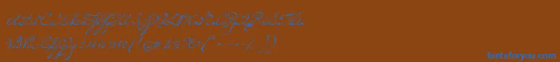 P22dearestscript-Schriftart – Blaue Schriften auf braunem Hintergrund