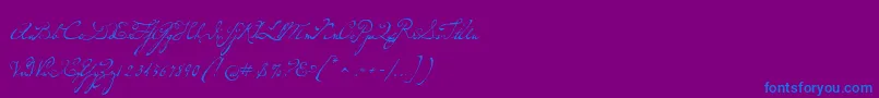 P22dearestscript-Schriftart – Blaue Schriften auf violettem Hintergrund