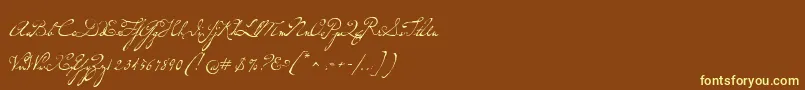 P22dearestscript-fontti – keltaiset fontit ruskealla taustalla