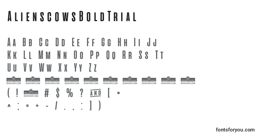 A fonte AlienscowsBoldTrial – alfabeto, números, caracteres especiais