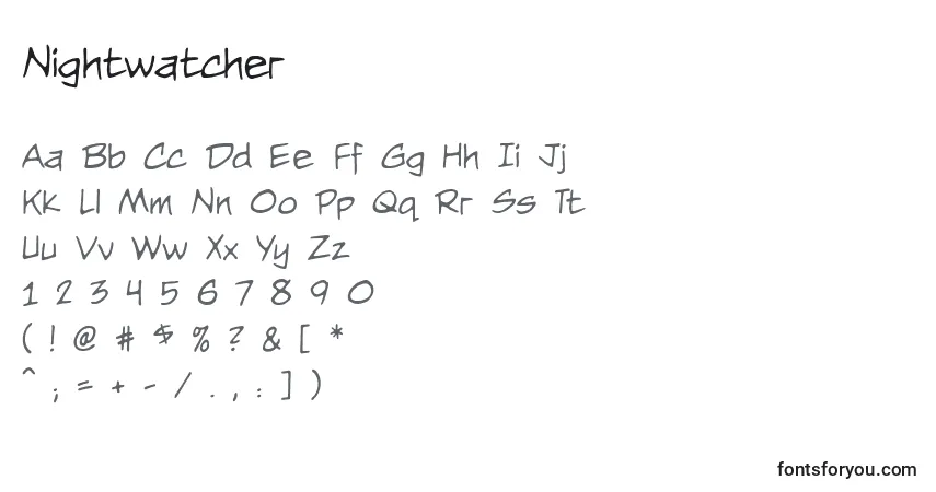 Czcionka Nightwatcher – alfabet, cyfry, specjalne znaki
