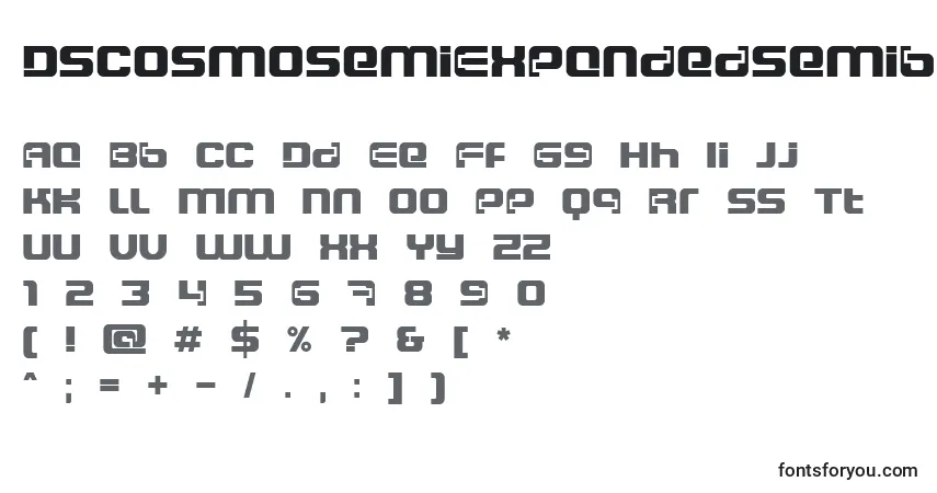 A fonte DsCosmoSemiExpandedSemibold – alfabeto, números, caracteres especiais