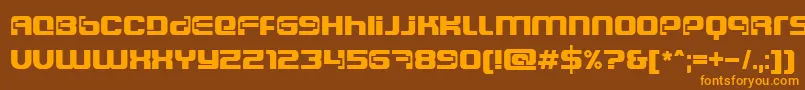DsCosmoSemiExpandedSemibold-Schriftart – Orangefarbene Schriften auf braunem Hintergrund