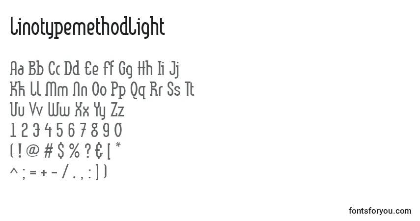 Czcionka LinotypemethodLight – alfabet, cyfry, specjalne znaki