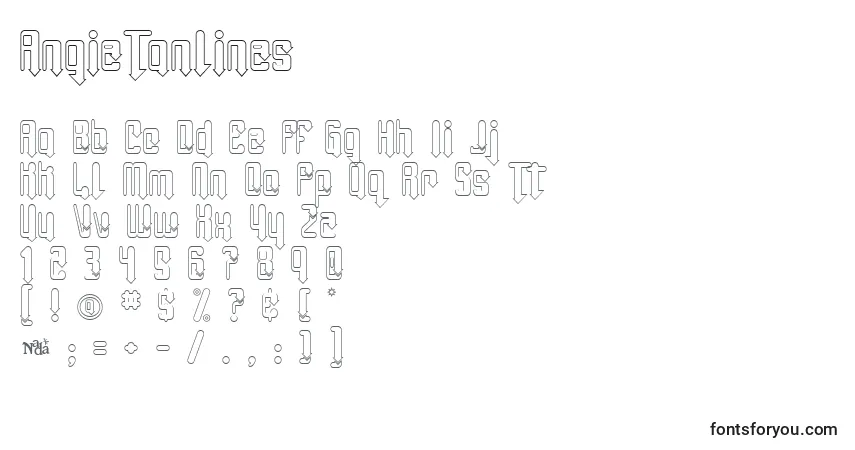 A fonte AngieTanlines – alfabeto, números, caracteres especiais