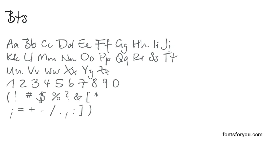 Czcionka Bts – alfabet, cyfry, specjalne znaki