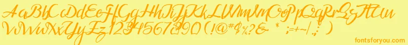 Guarddillatypefacedemo-Schriftart – Orangefarbene Schriften auf gelbem Hintergrund