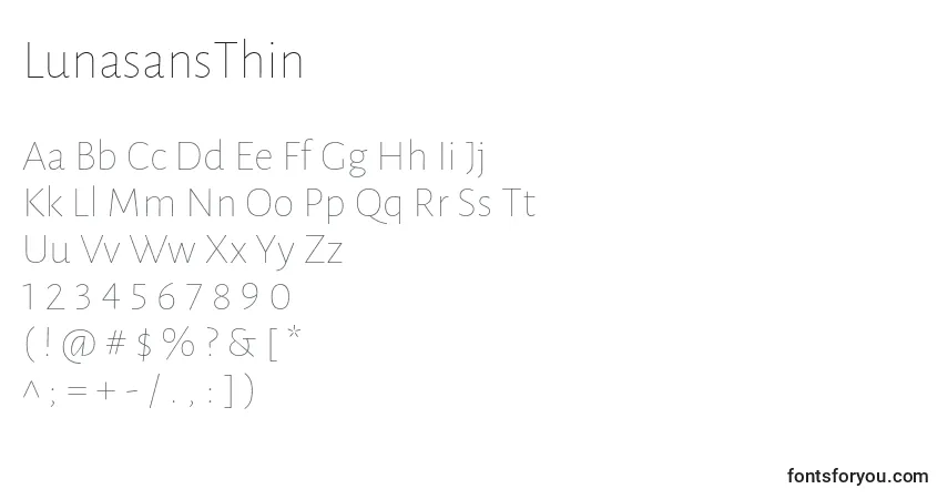 Fuente LunasansThin - alfabeto, números, caracteres especiales