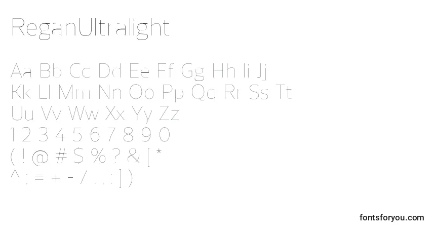 Schriftart ReganUltralight – Alphabet, Zahlen, spezielle Symbole