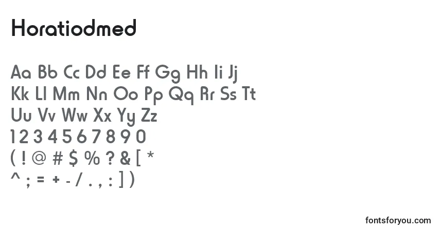 Schriftart Horatiodmed – Alphabet, Zahlen, spezielle Symbole