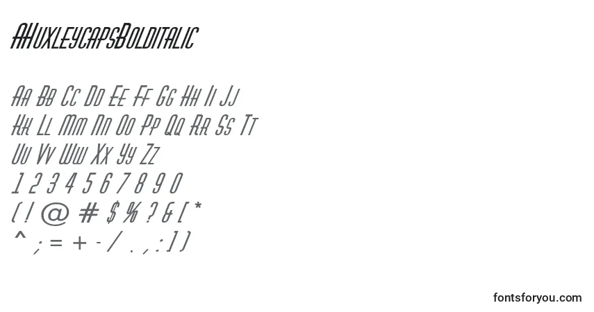 A fonte AHuxleycapsBolditalic – alfabeto, números, caracteres especiais