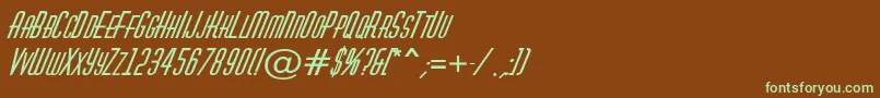 フォントAHuxleycapsBolditalic – 緑色の文字が茶色の背景にあります。