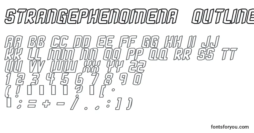 Шрифт Strangephenomena  Outlined  – алфавит, цифры, специальные символы