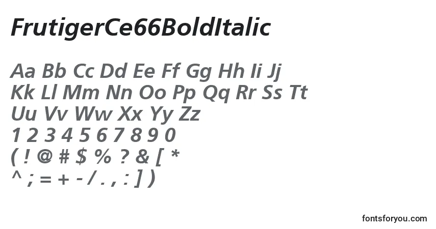Fuente FrutigerCe66BoldItalic - alfabeto, números, caracteres especiales