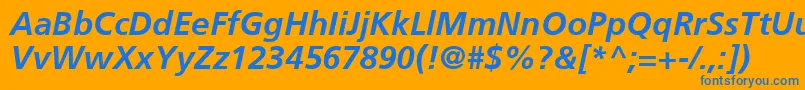 FrutigerCe66BoldItalic-Schriftart – Blaue Schriften auf orangefarbenem Hintergrund