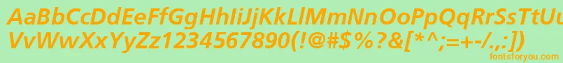 FrutigerCe66BoldItalic-Schriftart – Orangefarbene Schriften auf grünem Hintergrund