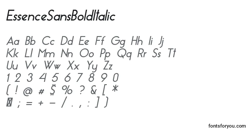 EssenceSansBoldItalic-fontti – aakkoset, numerot, erikoismerkit