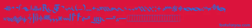Fonte KingthingsFlourishes – fontes azuis em um fundo vermelho