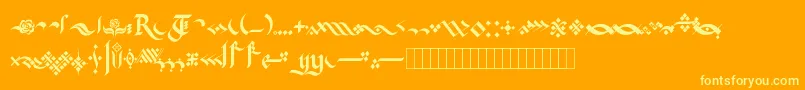 Weitere Informationen zur KingthingsFlourishes-Schriftart KingthingsFlourishes-Schriftart – Gelbe Schriften auf orangefarbenem Hintergrund