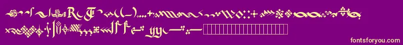 Fonte KingthingsFlourishes – fontes amarelas em um fundo roxo