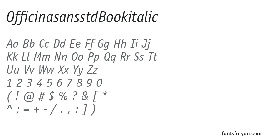 Шрифт OfficinasansstdBookitalic – алфавит, цифры, специальные символы
