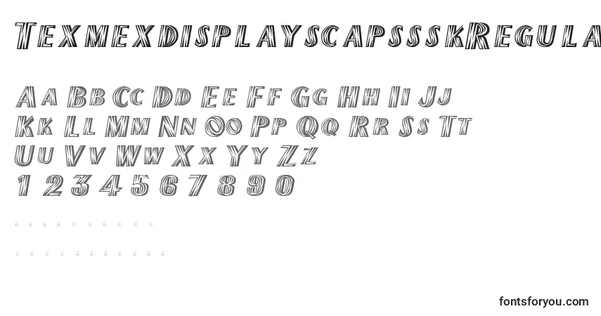 Czcionka TexmexdisplayscapssskRegular – alfabet, cyfry, specjalne znaki
