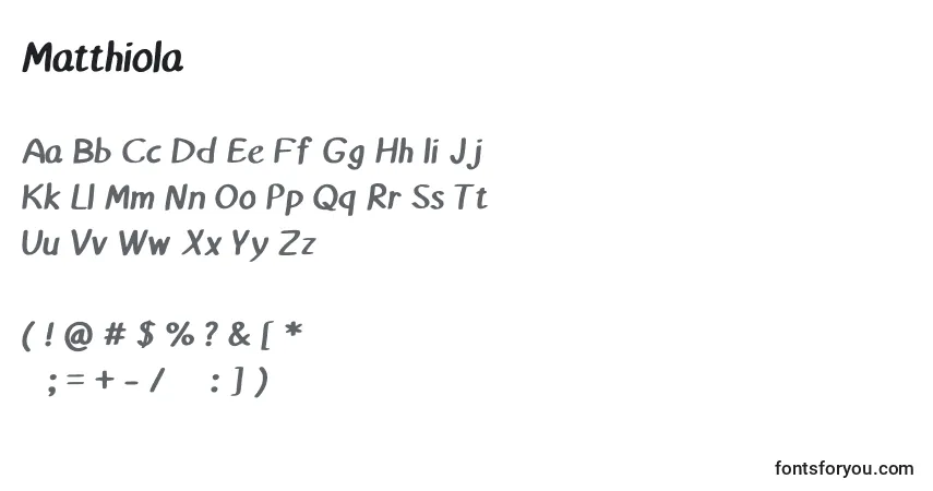 Czcionka Matthiola (87061) – alfabet, cyfry, specjalne znaki