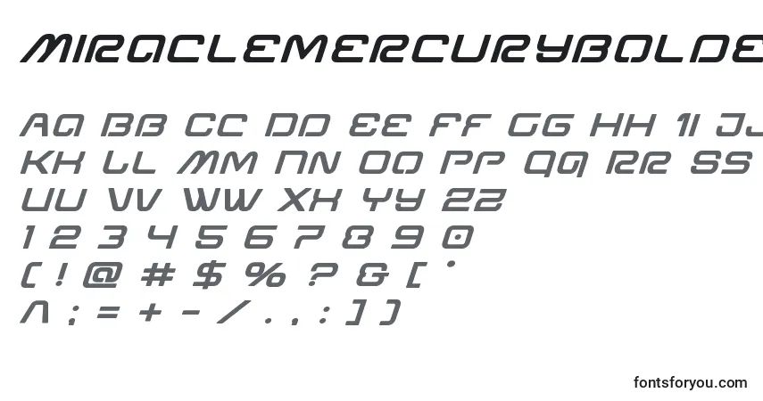 Шрифт Miraclemercuryboldexpandital – алфавит, цифры, специальные символы
