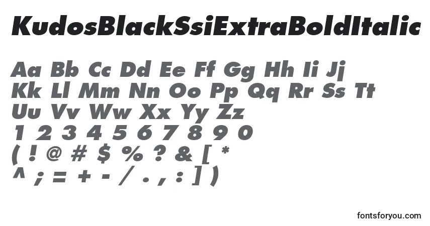 Czcionka KudosBlackSsiExtraBoldItalic – alfabet, cyfry, specjalne znaki