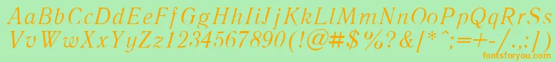 フォントLiterita – オレンジの文字が緑の背景にあります。