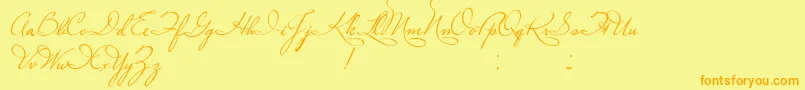 フォントPlasterOfParis – オレンジの文字が黄色の背景にあります。