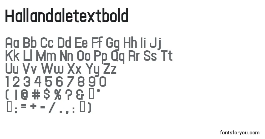 A fonte Hallandaletextbold – alfabeto, números, caracteres especiais