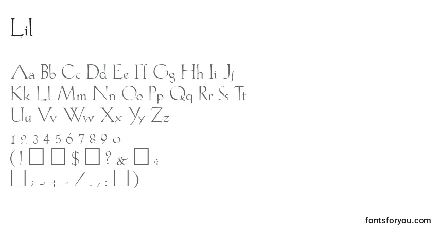 A fonte Lil – alfabeto, números, caracteres especiais