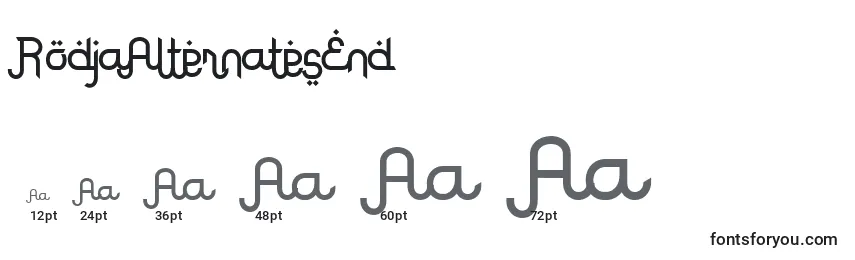 RodjaAlternatesEnd Font Sizes
