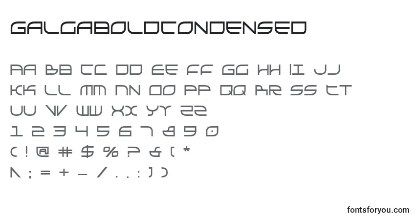 A fonte GalgaboldCondensed – alfabeto, números, caracteres especiais