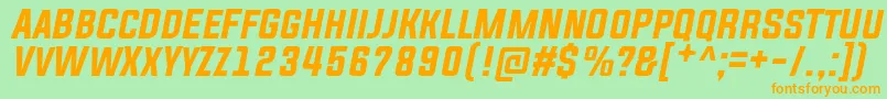 EvogriaItalic-Schriftart – Orangefarbene Schriften auf grünem Hintergrund