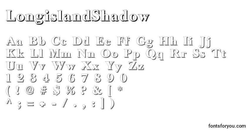 LongislandShadow-fontti – aakkoset, numerot, erikoismerkit