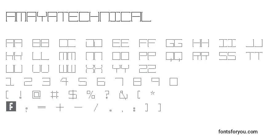 A fonte AmayaTechnical – alfabeto, números, caracteres especiais