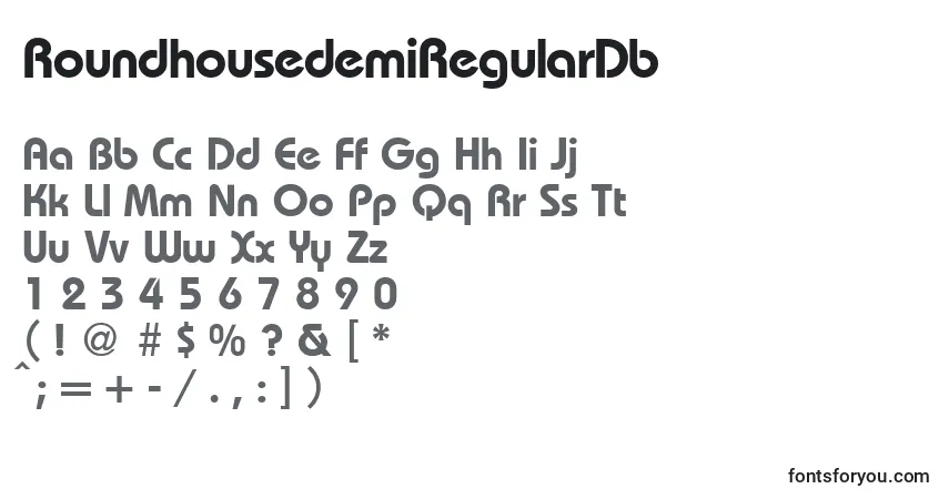 Czcionka RoundhousedemiRegularDb – alfabet, cyfry, specjalne znaki